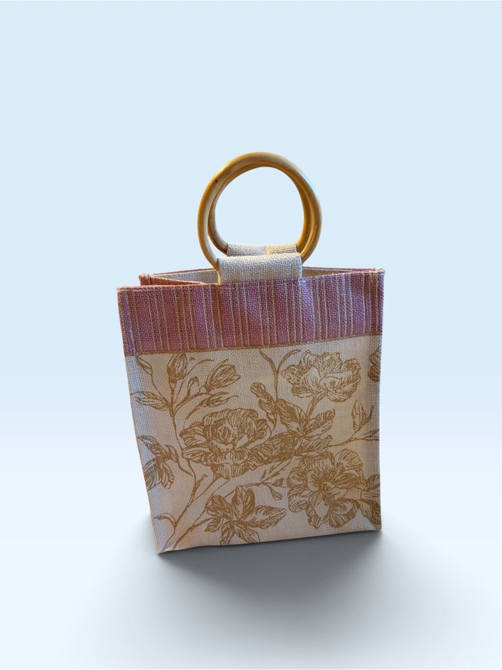 Floral Mini Tote Bag in Pink and Cream with Round Handles